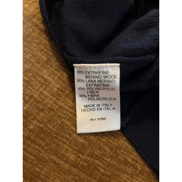 Tahari Mens Italian Merino Wool Blend V-Neck Sweater Navy Blue Medium - Picture 5 of 6